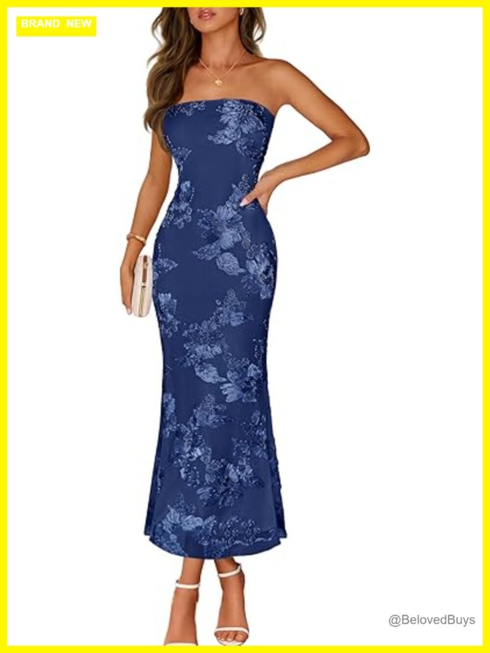Strapless Maxi Dress 3D Floral Bodycon Formal Cocktail Guest